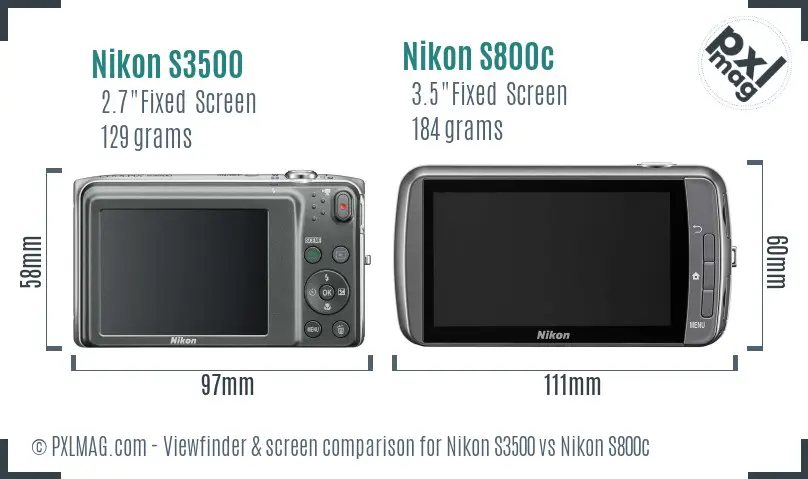 Nikon S3500 vs Nikon S800c Screen and Viewfinder comparison