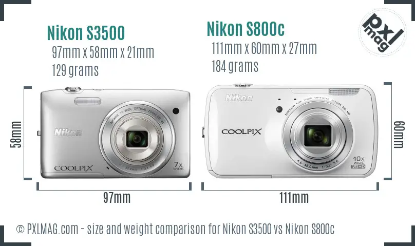 Nikon S3500 vs Nikon S800c size comparison