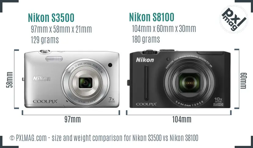 Nikon S3500 vs Nikon S8100 size comparison