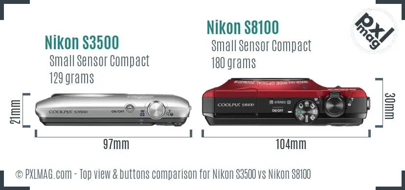 Nikon S3500 vs Nikon S8100 top view buttons comparison