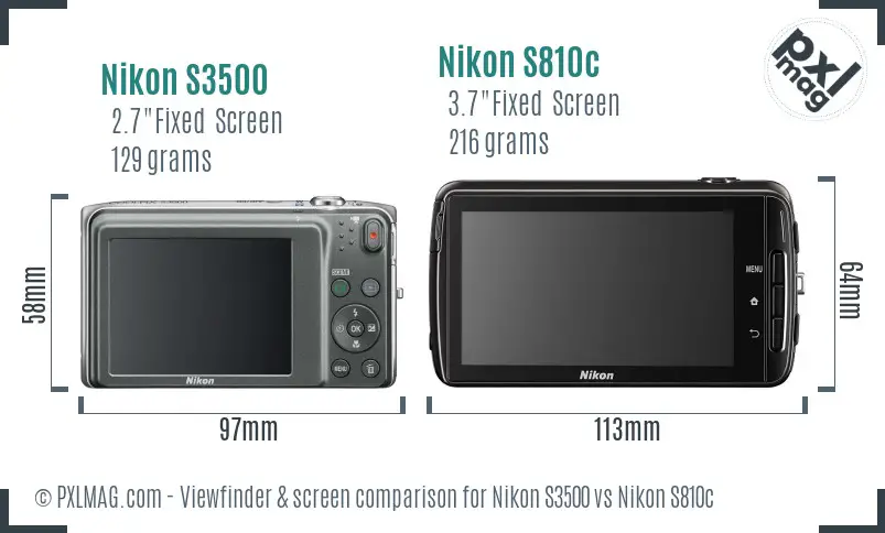 Nikon S3500 vs Nikon S810c Screen and Viewfinder comparison