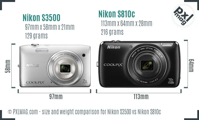 Nikon S3500 vs Nikon S810c size comparison