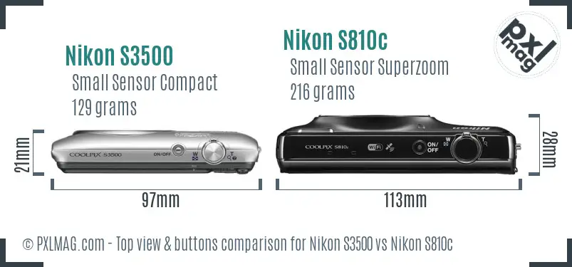 Nikon S3500 vs Nikon S810c top view buttons comparison