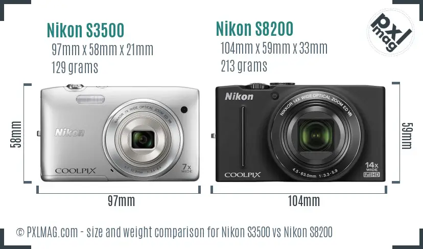 Nikon S3500 vs Nikon S8200 size comparison