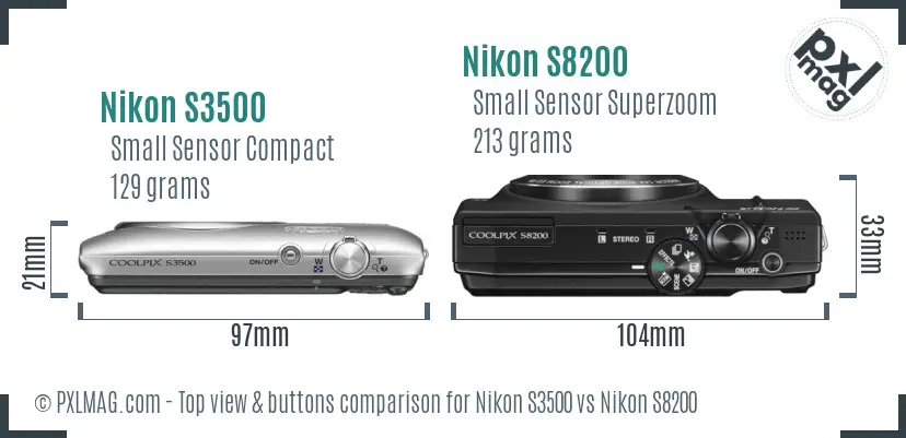 Nikon S3500 vs Nikon S8200 top view buttons comparison
