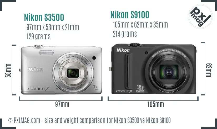Nikon S3500 vs Nikon S9100 size comparison