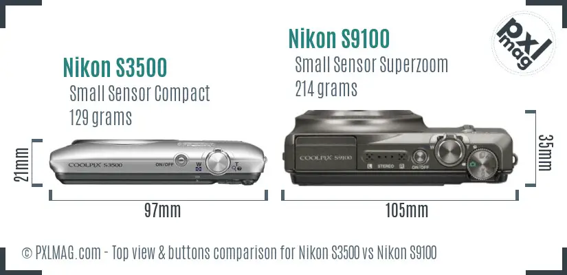 Nikon S3500 vs Nikon S9100 top view buttons comparison