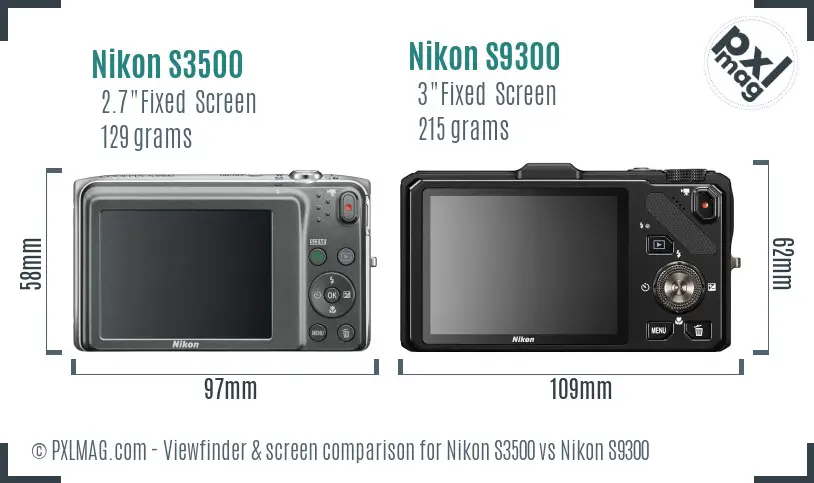 Nikon S3500 vs Nikon S9300 Screen and Viewfinder comparison