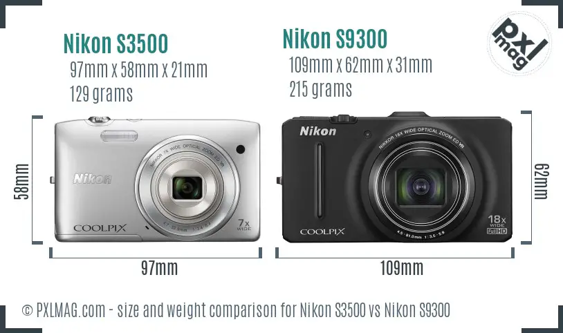 Nikon S3500 vs Nikon S9300 size comparison