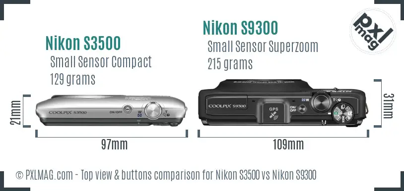 Nikon S3500 vs Nikon S9300 top view buttons comparison