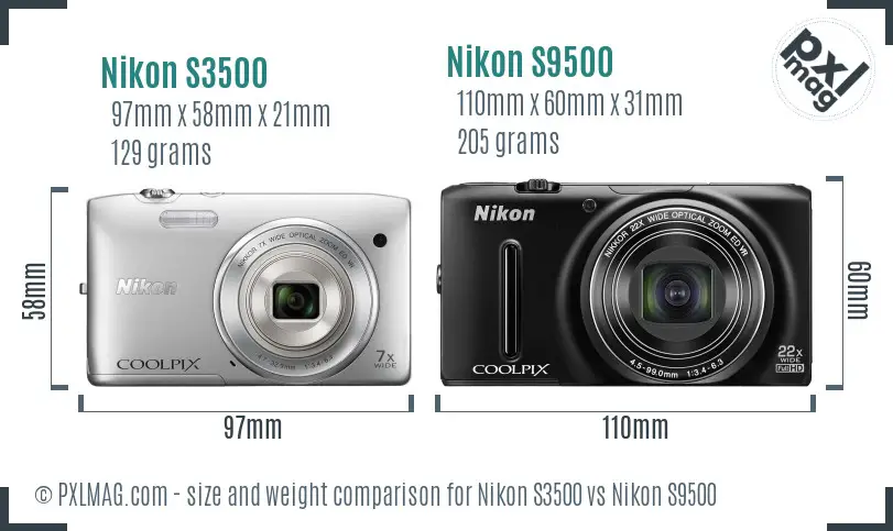 Nikon S3500 vs Nikon S9500 size comparison