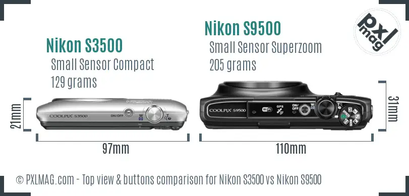 Nikon S3500 vs Nikon S9500 top view buttons comparison