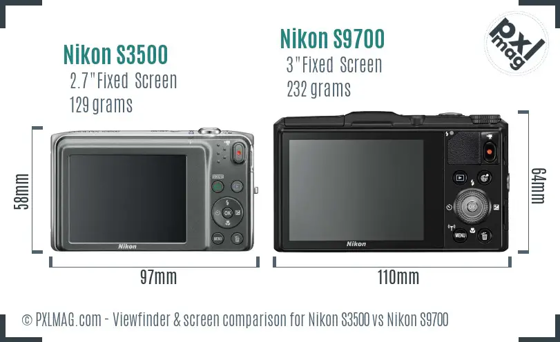 Nikon S3500 vs Nikon S9700 Screen and Viewfinder comparison