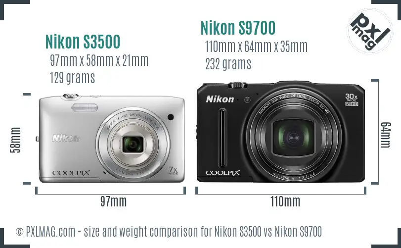 Nikon S3500 vs Nikon S9700 size comparison