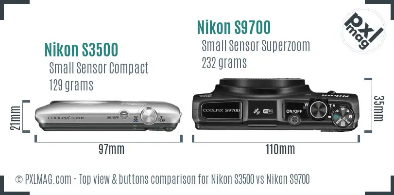 Nikon S3500 vs Nikon S9700 top view buttons comparison