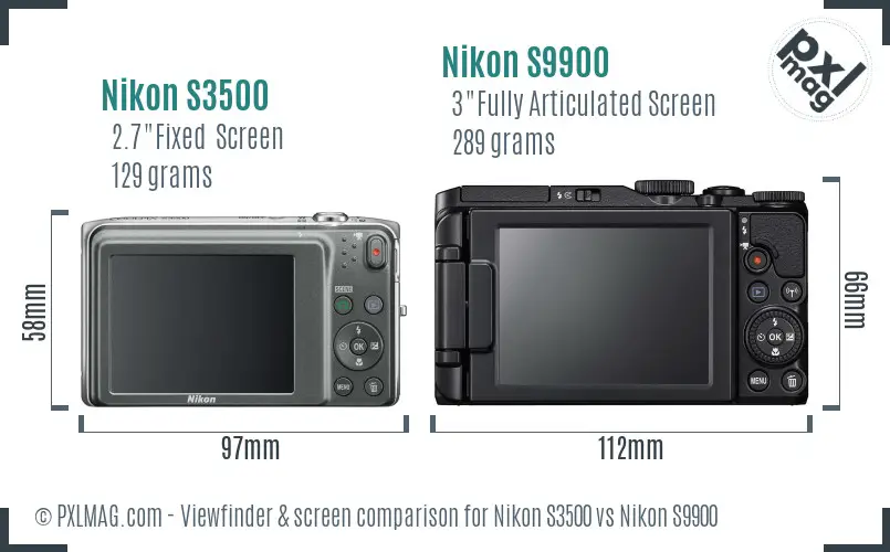 Nikon S3500 vs Nikon S9900 Screen and Viewfinder comparison