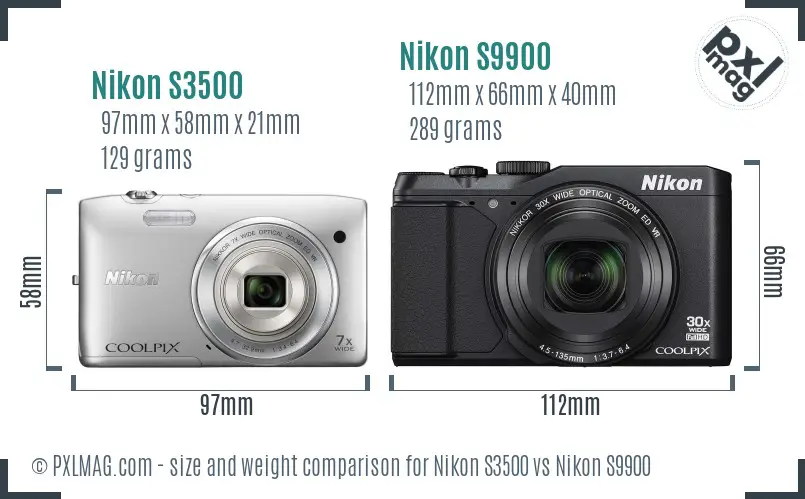Nikon S3500 vs Nikon S9900 size comparison