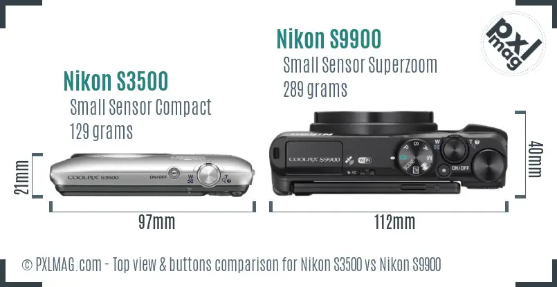 Nikon S3500 vs Nikon S9900 top view buttons comparison