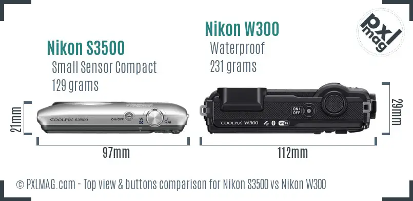 Nikon S3500 vs Nikon W300 top view buttons comparison Nikon S3500 vs Nikon W300 top view buttons comparison