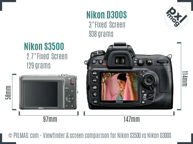 Nikon S3500 vs Nikon D300S Screen and Viewfinder comparison