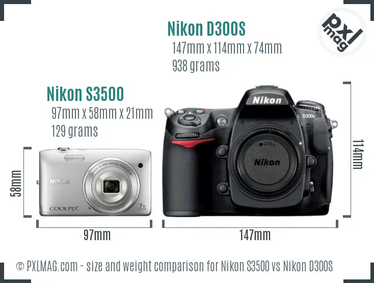 Nikon S3500 vs Nikon D300S size comparison