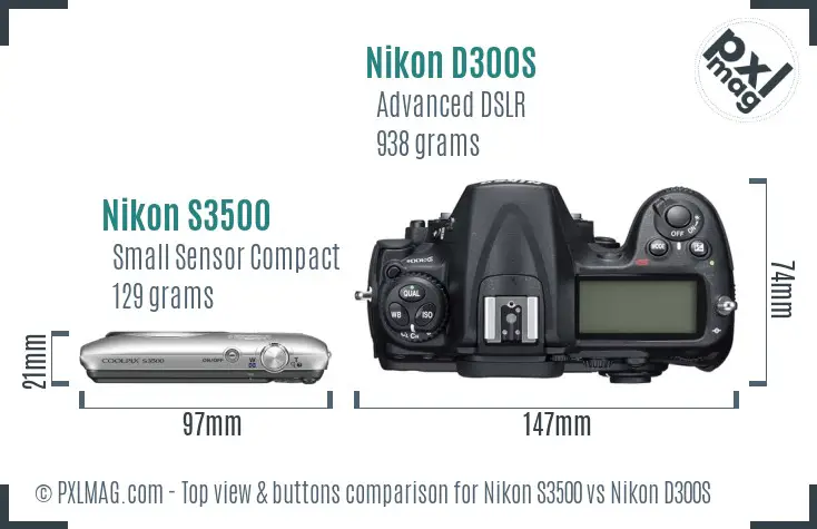 Nikon S3500 vs Nikon D300S top view buttons comparison