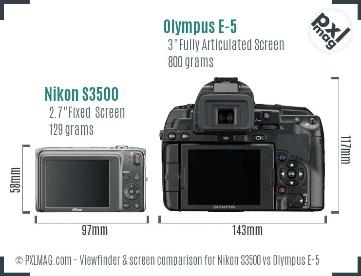 Nikon S3500 vs Olympus E-5 Screen and Viewfinder comparison