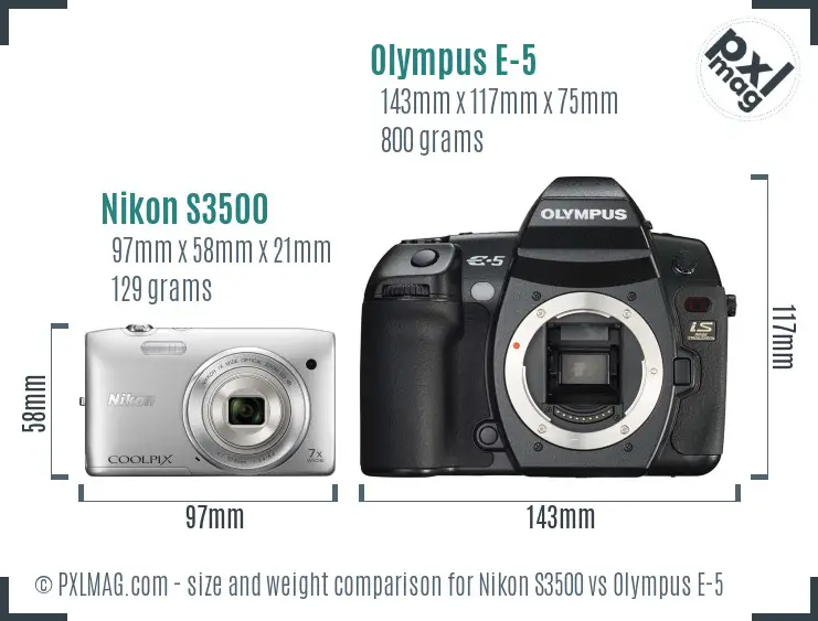 Nikon S3500 vs Olympus E-5 size comparison