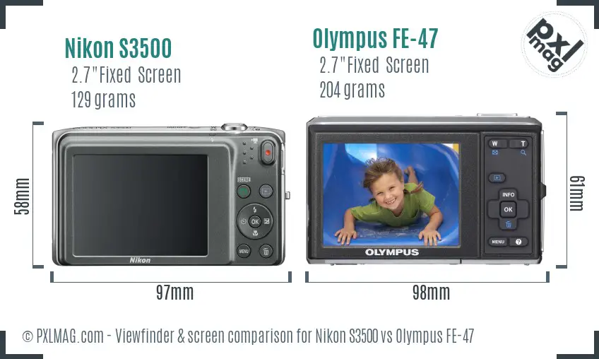 Nikon S3500 vs Olympus FE-47 Screen and Viewfinder comparison