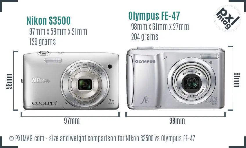 Nikon S3500 vs Olympus FE-47 size comparison