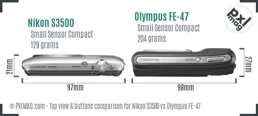 Nikon S3500 vs Olympus FE-47 top view buttons comparison