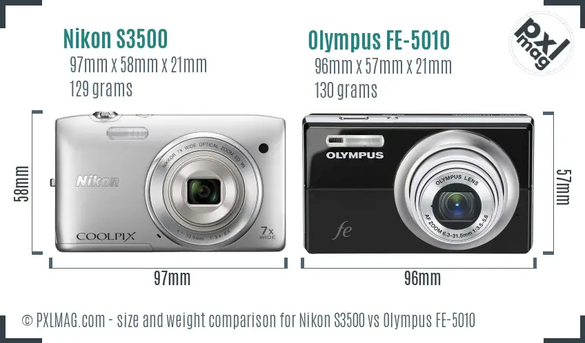 Nikon S3500 vs Olympus FE-5010 size comparison Nikon S3500 vs Olympus FE-5010 size comparison