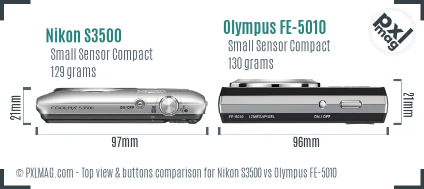 Nikon S3500 vs Olympus FE-5010 top view buttons comparison Nikon S3500 vs Olympus FE-5010 top view buttons comparison