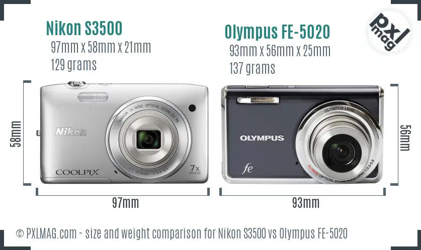 Nikon S3500 vs Olympus FE-5020 size comparison Nikon S3500 vs Olympus FE-5020 size comparison