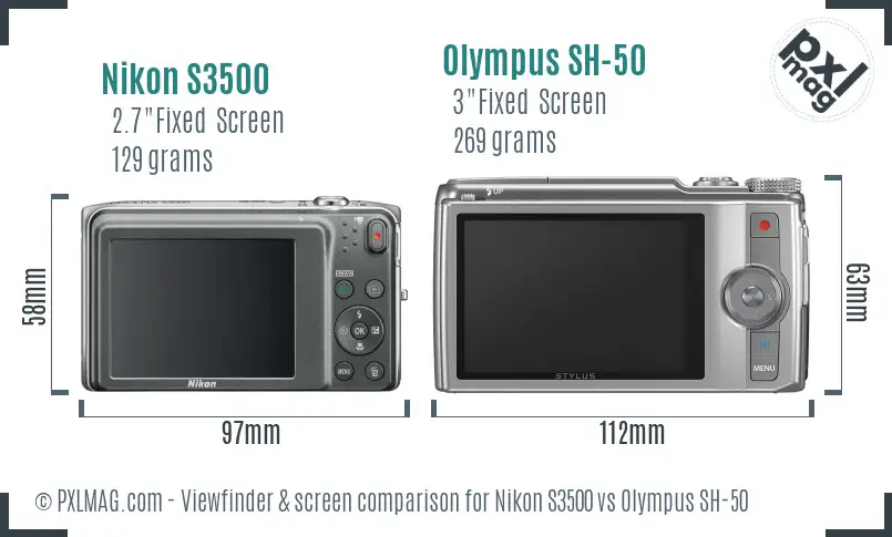 Nikon S3500 vs Olympus SH-50 Screen and Viewfinder comparison