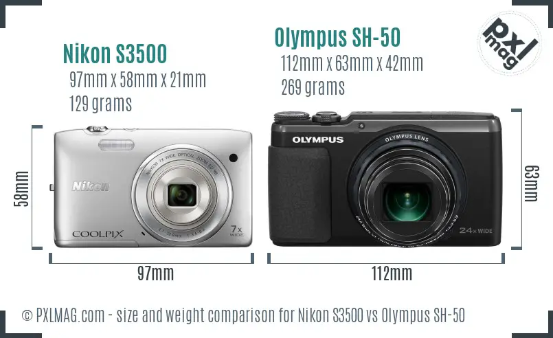 Nikon S3500 vs Olympus SH-50 size comparison