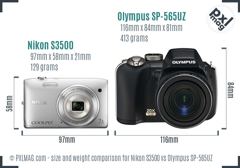 Nikon S3500 vs Olympus SP-565UZ size comparison