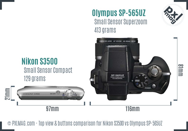 Nikon S3500 vs Olympus SP-565UZ top view buttons comparison