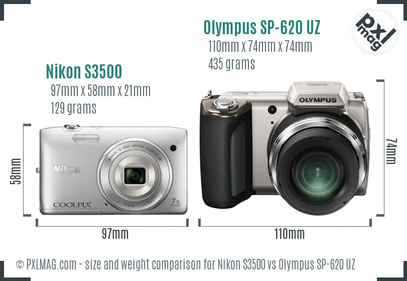 Nikon S3500 vs Olympus SP-620 UZ size comparison Nikon S3500 vs Olympus SP-620 UZ size comparison