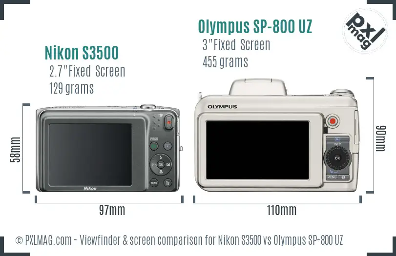 Nikon S3500 vs Olympus SP-800 UZ Screen and Viewfinder comparison Nikon S3500 vs Olympus SP-800 UZ Screen and Viewfinder comparison