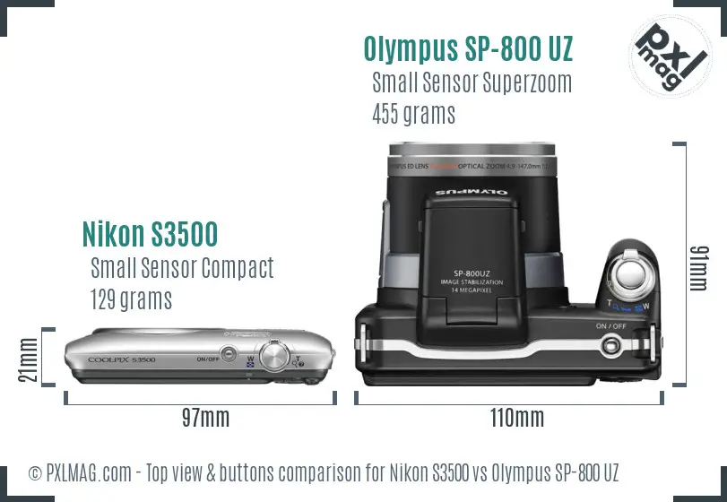 Nikon S3500 vs Olympus SP-800 UZ top view buttons comparison Nikon S3500 vs Olympus SP-800 UZ top view buttons comparison