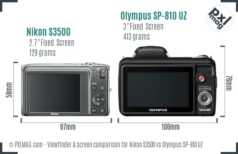 Nikon S3500 vs Olympus SP-810 UZ Screen and Viewfinder comparison