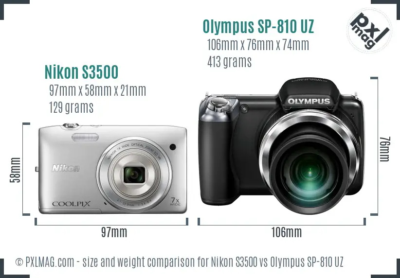 Nikon S3500 vs Olympus SP-810 UZ size comparison