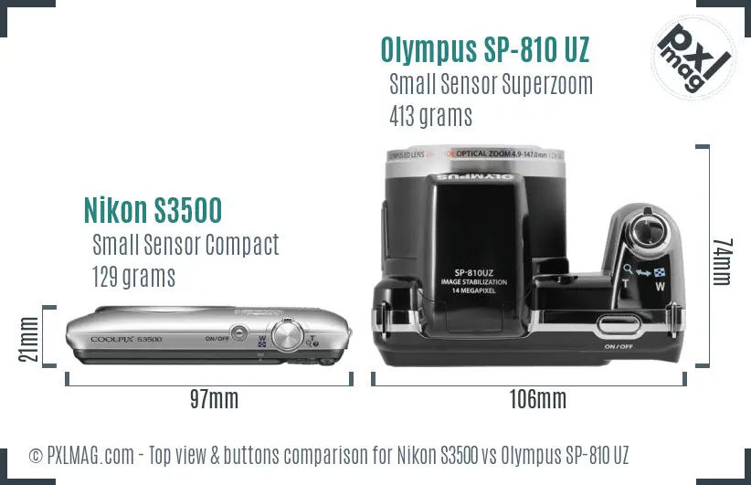 Nikon S3500 vs Olympus SP-810 UZ top view buttons comparison