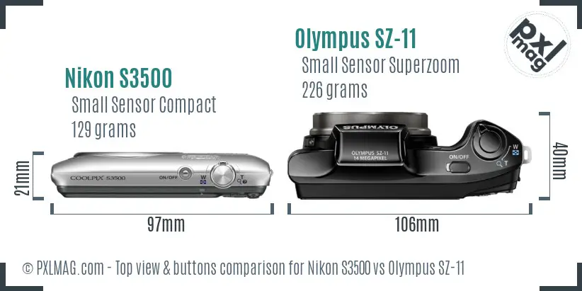 Nikon S3500 vs Olympus SZ-11 top view buttons comparison Nikon S3500 vs Olympus SZ-11 top view buttons comparison