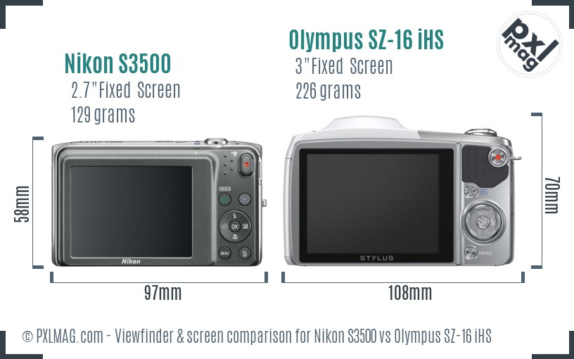 Nikon S3500 vs Olympus SZ-16 iHS Screen and Viewfinder comparison