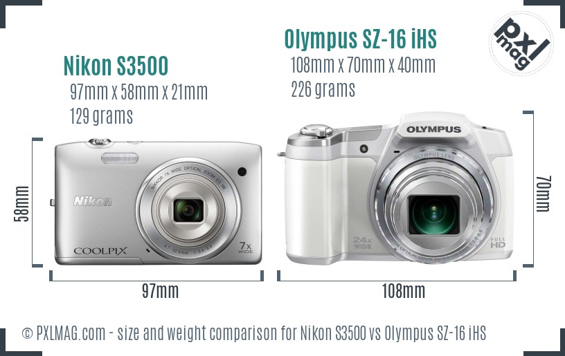 Nikon S3500 vs Olympus SZ-16 iHS size comparison