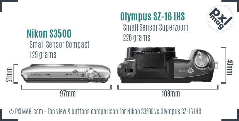 Nikon S3500 vs Olympus SZ-16 iHS top view buttons comparison