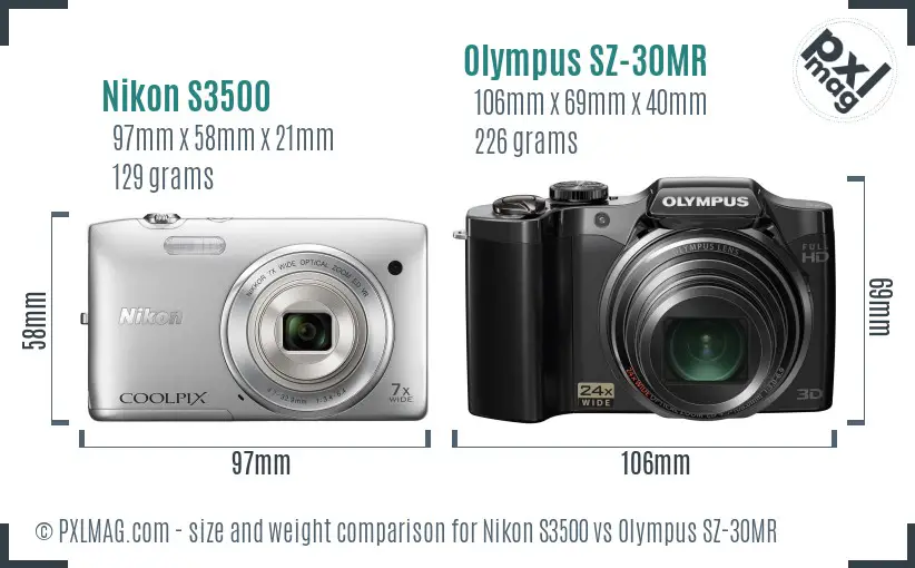 Nikon S3500 vs Olympus SZ-30MR size comparison Nikon S3500 vs Olympus SZ-30MR size comparison