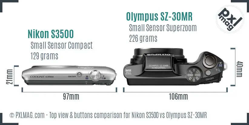 Nikon S3500 vs Olympus SZ-30MR top view buttons comparison Nikon S3500 vs Olympus SZ-30MR top view buttons comparison